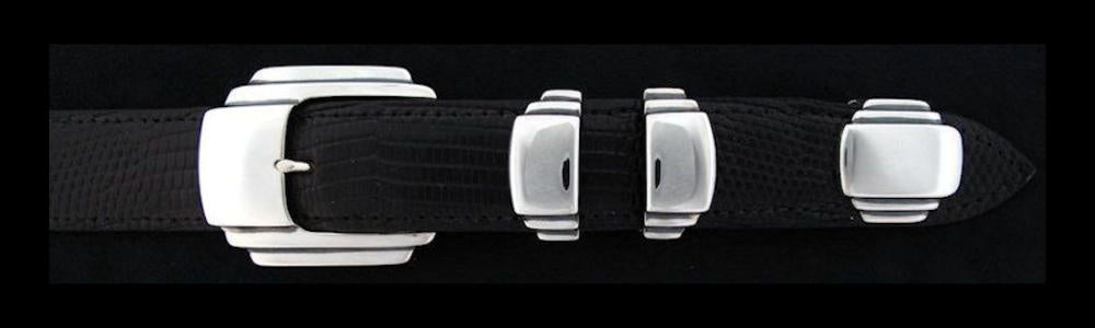 #0133 JETSON Buckle Set for 1" belts priced from $195.00 for the single buckle to $490.00 for the 4 pc set. Extra tips are available for $105.00 - Santa Fe Buckle Company