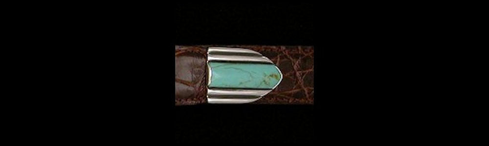 #2171T  STONE CADDY '56  with Turquoise Cabs 4 Pc Buckle Set for 1" belts $795.00. Special Order Extra Tip $185.00 - Santa Fe Buckle Company