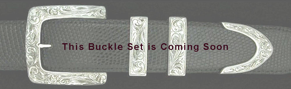 #0874<sub>4</sub> ENGRAVED CLASSIC SQUARE 4 pc Buckle Set for 1 1/2" belts. - Santa Fe Buckle Company