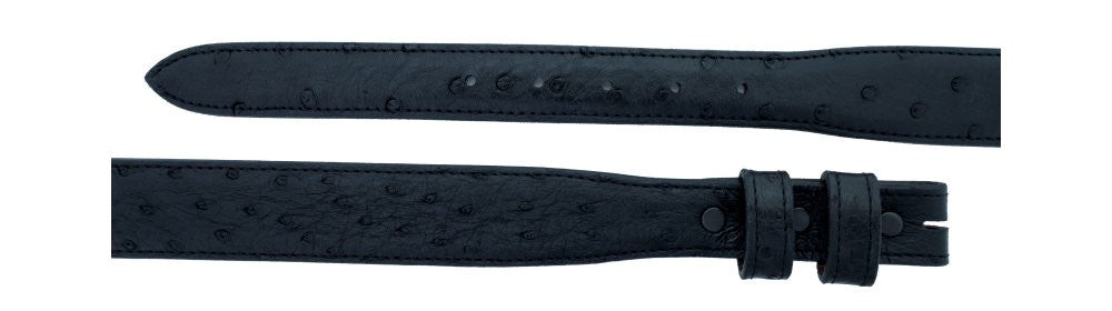 3/4" tapered to 1 ¼" Black Ostrich Belt $195 - Santa Fe Buckle Company