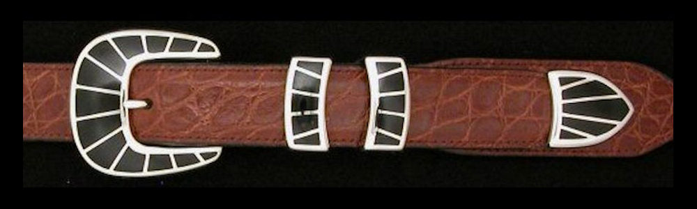 #1158BJ FRAMED STONE  with Black Jade Inlay 4 Pc Buckle Set for 1" belts $895.00. Special Order Extra Tip $250.00 - Santa Fe Buckle Company