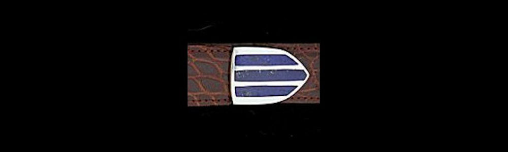 #1162L FIVE ROW STONE  with Lapis Inlay 4 Pc Buckle Set for 1" belts $945.00. Special Order Extra Tip $285.00 - Santa Fe Buckle Company