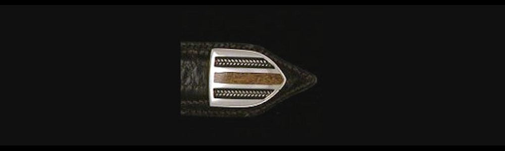 #1166FJ  BRAIDS WITH STONE with Fossilized Jasper Inlay 4 Pc Buckle Set for 1" belts $695.00. Special order Extra Tip $165.00 - Santa Fe Buckle Company