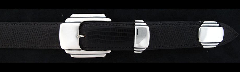 #0133 JETSON Buckle Set for 1" belts priced from $195.00 for the single buckle to $490.00 for the 4 pc set. Extra tips are available for $105.00 - Santa Fe Buckle Company