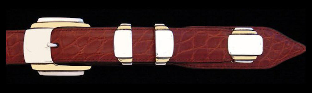 #0133G JETSON Buckle Set for 1" belts with 14k Gold Overlay priced from $550.00 for the single buckle to $1195.00 for the 4 pc set. Extra tips are available for $235.00 - Santa Fe Buckle Company
