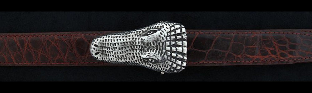 #0140 ALLIGATOR Buckle Set for 1" belts from $230.00 for the single buckle to $650.00 for the 4 pc set. Extra tips are available for $140.00 - Santa Fe Buckle Company