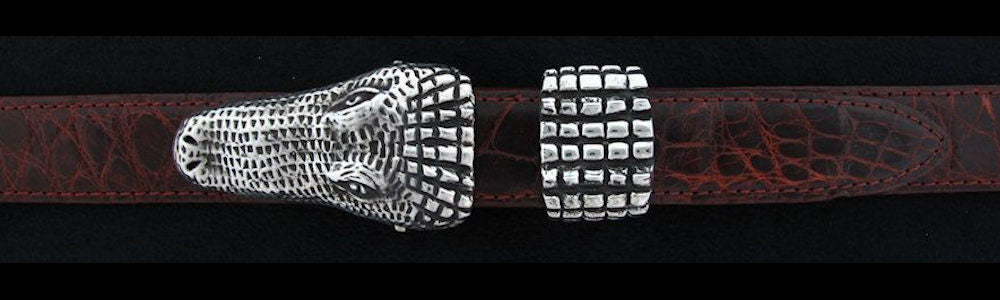 #0140 ALLIGATOR Buckle Set for 1" belts from $230.00 for the single buckle to $650.00 for the 4 pc set. Extra tips are available for $140.00 - Santa Fe Buckle Company