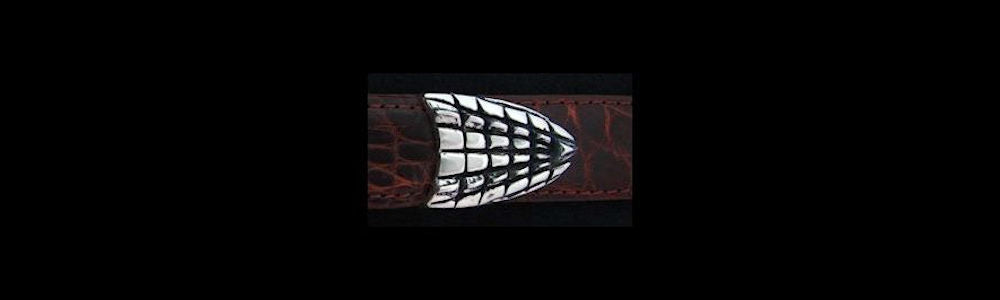 #0140 ALLIGATOR Buckle Set for 1" belts from $230.00 for the single buckle to $650.00 for the 4 pc set. Extra tips are available for $140.00 - Santa Fe Buckle Company