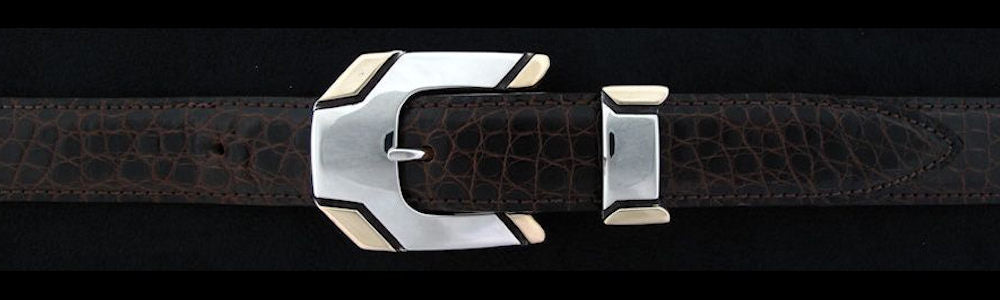 #0144G METRO Buckle Set with 14k Gold Overlay for 1" belts from $360.00 for the single buckle to $995.00 for the 4 pc set. Extra tips are available for $255.00 - Santa Fe Buckle Company