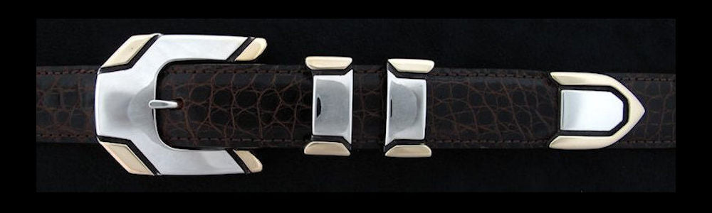 #0144G METRO Buckle Set with 14k Gold Overlay for 1" belts from $360.00 for the single buckle to $995.00 for the 4 pc set. Extra tips are available for $255.00 - Santa Fe Buckle Company