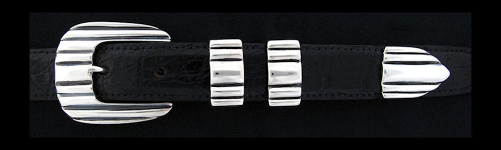 #0145 CADDY '56 Buckle Set for 1" belts from $240.00 for the single buckle to $555.00 for the 4 pc set. Extra tips are available for $115.00 - Santa Fe Buckle Company