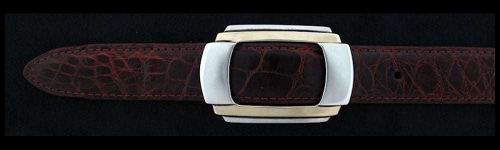 #0146G ART DECO Single Buckle with 14k Gold Overlay for 1" belts $730.00 - Santa Fe Buckle Company