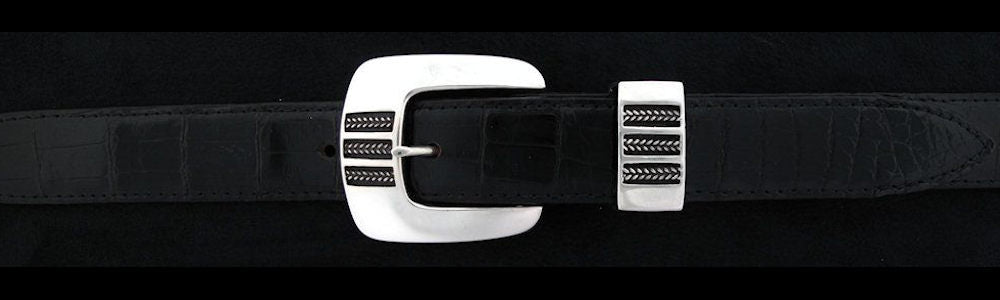 #0151 THREE BRAIDS Buckle Set for 1" belts from $240.00 for the single buckle to $590.00 for the 4 pc set. Extra tips are available for $120.00 - Santa Fe Buckle Company