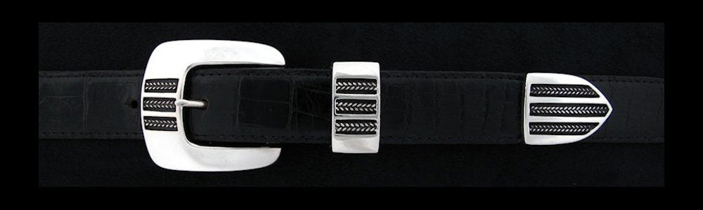 #0151 THREE BRAIDS Buckle Set for 1" belts from $240.00 for the single buckle to $590.00 for the 4 pc set. Extra tips are available for $120.00 - Santa Fe Buckle Company