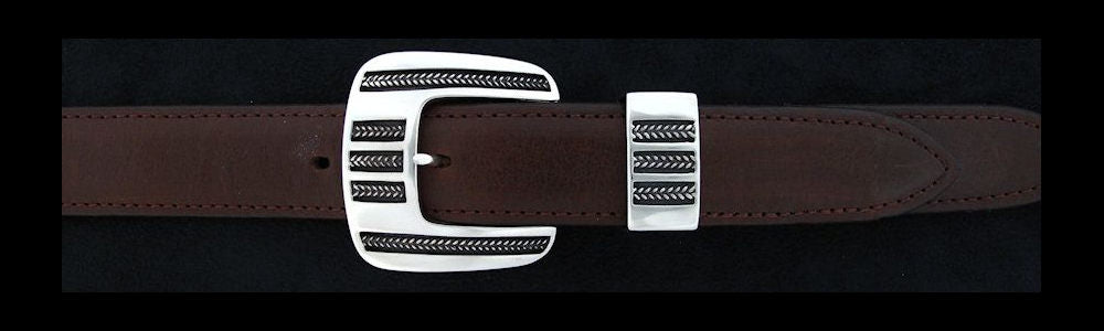 #0152 FIVE BRAIDS Buckle Set for 1" belts from $240.00 for the single buckle to $590.00 for the 4 pc set. Extra tips are available for $120.00 - Santa Fe Buckle Company