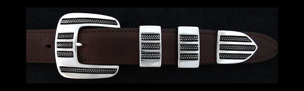 #0152 FIVE BRAIDS Buckle Set for 1" belts from $240.00 for the single buckle to $590.00 for the 4 pc set. Extra tips are available for $120.00 - Santa Fe Buckle Company