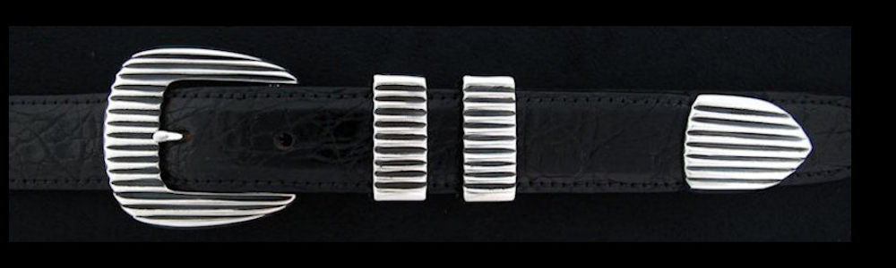 #0155 FINE LINES Buckle Set for 1" belts from $180.00 for the single buckle to $445.00 for the 4 pc set. Extra tips are available for $95.00 - Santa Fe Buckle Company
