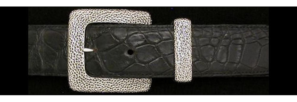 #0173 TEXTURED SQUARE Buckle Set for 1 1/2" belts.  Two pc set $595.00 - Santa Fe Buckle Company