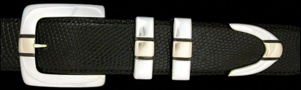 #0177G PARALLEL SQUARE Buckle Set with 14k Gold Overlay for 1 1/2" belts from $396.00 for the single buckle to $1,290.00 for the 4 pc set. Extra tips are available for $360.00 - Santa Fe Buckle Company