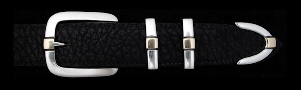 #0191G PARALLEL DOUBLE KEEPER with 14k Gold Overlay Buckle Set for 1 1/4" belts from $245.00 for the single buckle to $745.00 for the 4 pc set. Extra tips are available for $190.00 - Santa Fe Buckle Company