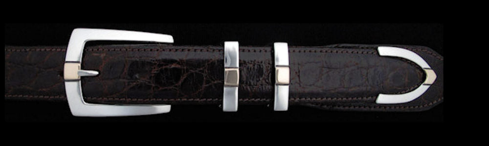 #0206G DK2  DOUBLE KEEPER Buckle Set with 14k Gold Overlay for 1" belts from $185.00 for the single buckle to $580.00 for the 4 pc set.  Extra tips are available for $145.00 - Santa Fe Buckle Company
