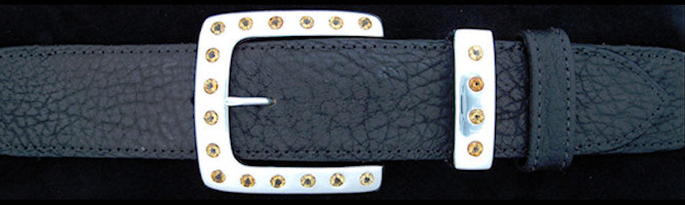 #5174 CLASSIC SQUARE  with 20 Golden Citrine (5mm)  2 Pc Buckle Set for 1 1/2" belts $1175.00 - Santa Fe Buckle Company