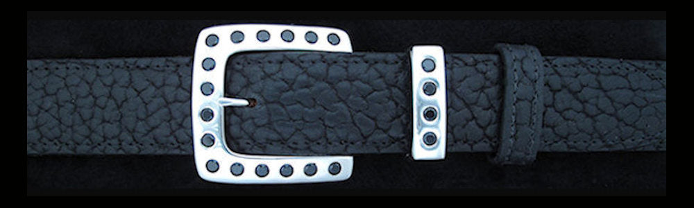 #5176 CLASSIC SQUARE with 20 Black Spinel (5mm) 2 Pc Buckle Set for 1 1/4" belts $955.00 - Santa Fe Buckle Company