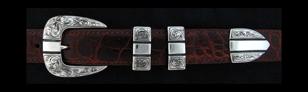 #0853 ENGRAVED PARALLELS 4 pc Buckle Set for 1" belts. On SALE $495.00 (Sold as complete set only) - Santa Fe Buckle Company
