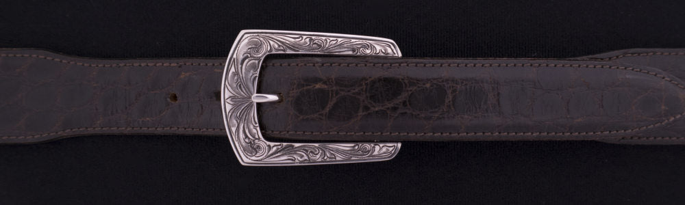 #0887 ENGRAVED ELEGANT 4-Pc Buckle Set for 1" belts $575.00. - Santa Fe Buckle Company