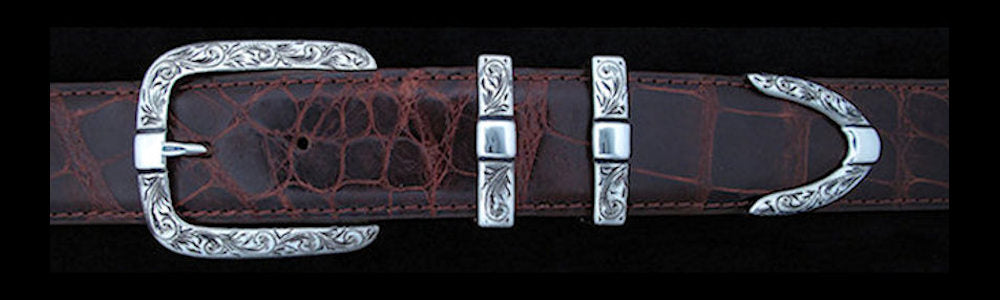 #0891 ENGRAVED PARALLEL DOUBLE KEEPER 4 pc Buckle Set for 1 1/4" belts. On SALE $475.00 (Sold as complete set only) - Santa Fe Buckle Company