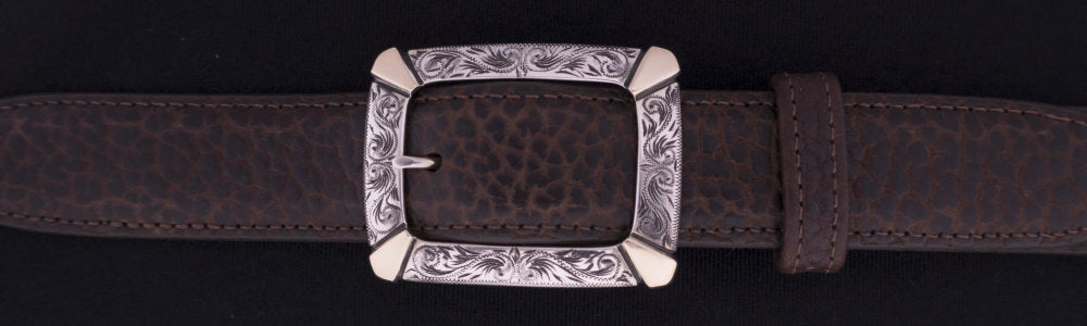 #0893G ENGRAVED CLASSIC GARRISON  WITH 14K GOLD OVERLAY Single Buckle for 1 1/4" belts. On SALE $760.00 - Santa Fe Buckle Company