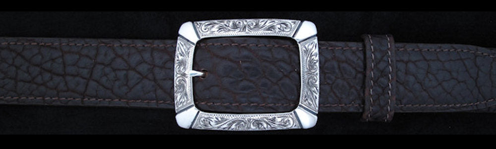 #0893 ENGRAVED CLASSIC GARRISON  WITH OVERLAY Single Buckle for 1 1/4" belts. On SALE $420.00 - Santa Fe Buckle Company