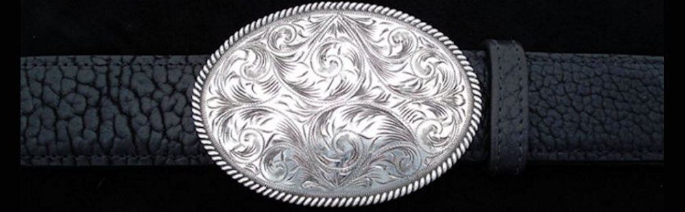 #0896 ENGRAVED HEAVY ROPE EDGE TROPHY Single Buckle for 1 1/2" belts. On SALE $595.00 - Santa Fe Buckle Company