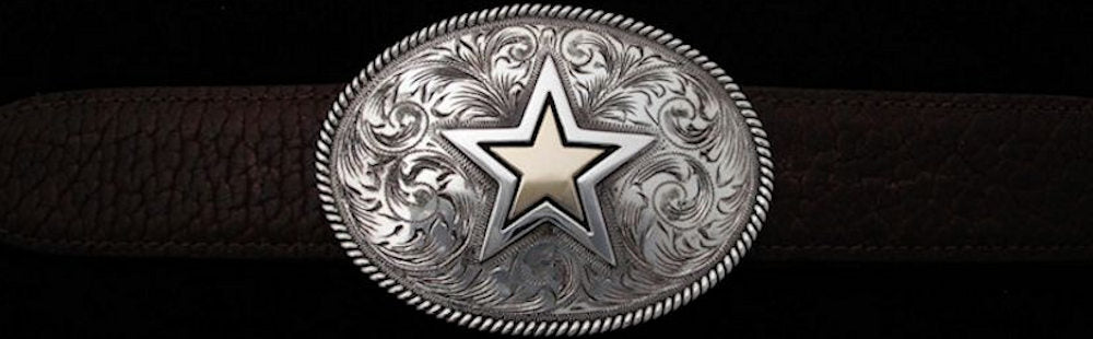 #0896G ENGRAVED HEAVY ROPE EDGE TROPHY with Gold Overlay in Star Single Buckle for 1 1/2" belts. On SALE $895.00 - Santa Fe Buckle Company