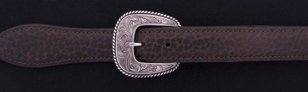 #0902  ENGRAVED HEAVY ROPE EDGE 4-Pc Buckle Set for 1" belts $625.00. Smaller Combinations Available by Special order. - Santa Fe Buckle Company