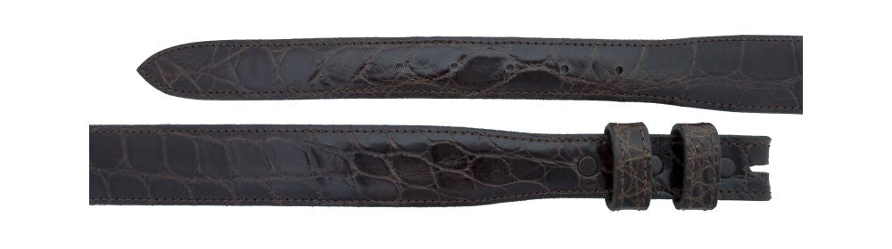 1" tapered to 1 ¼" Chocolate Alligator Belt $285 - Santa Fe Buckle Company